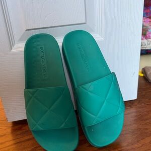 Bottega Veneta Teal Slide Sandals